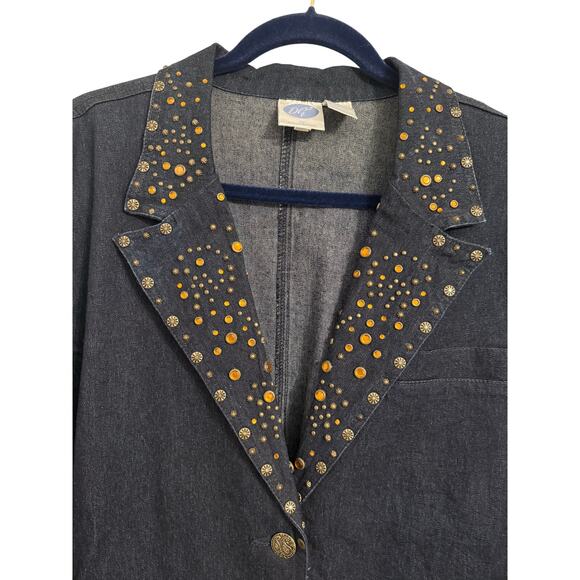 DG2 NWT Women's 3X Western Embellished Studded Rhinestone Dark Denim Blazer - Picture 2 of 10